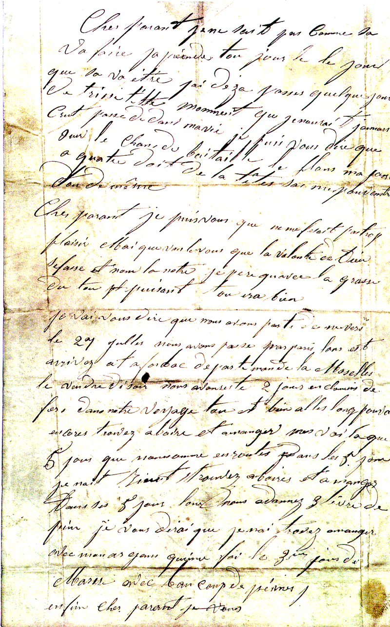 Lettre du soldat Jean-Francois MOREL VULLIEZ à ses parents